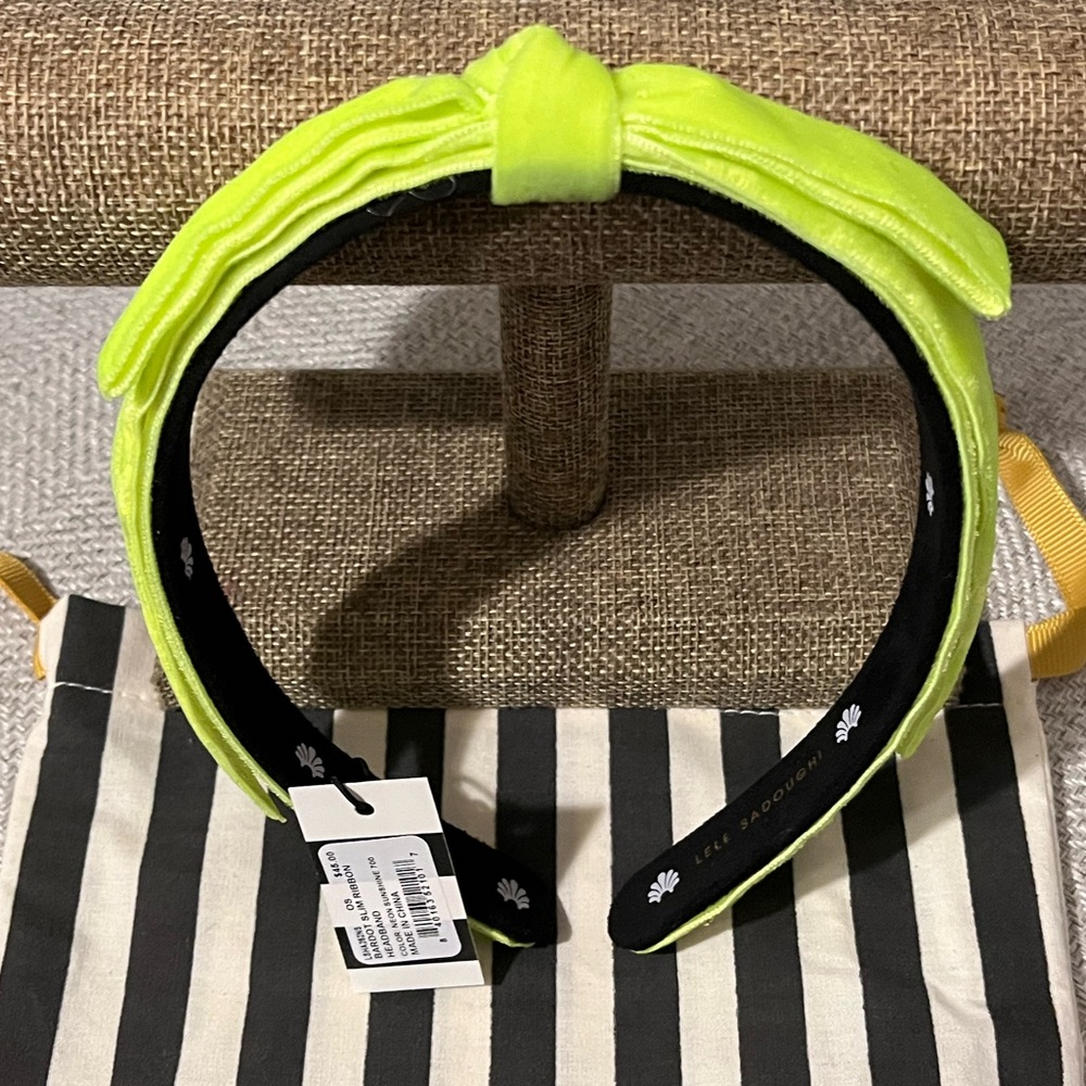 LELE SADOUGHI NWT AUTHENTIC NEON SUNSHINE BARDOT SLIM VELVET RIBBON HEADBAND - Picture 1 of 12